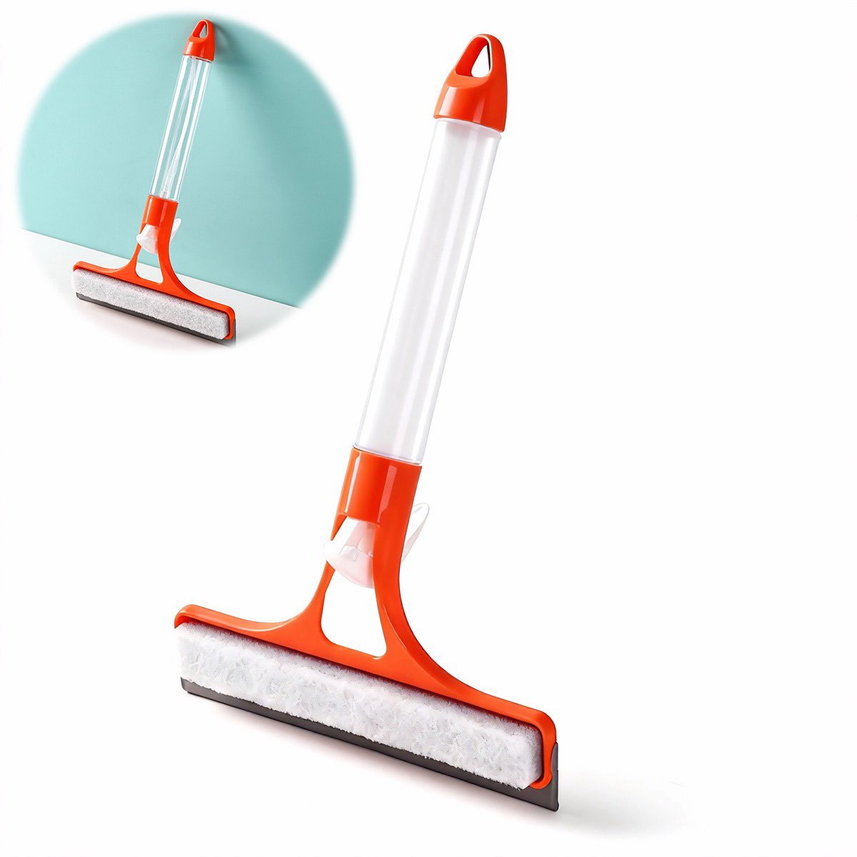 Reinigingsborstel - 3-in-1 - Raamtrekker - raamwisser professioneel schoonmaken raamreiniging - Met waterreservoir en schraapmes - Siliconen - 32 cm - oranje