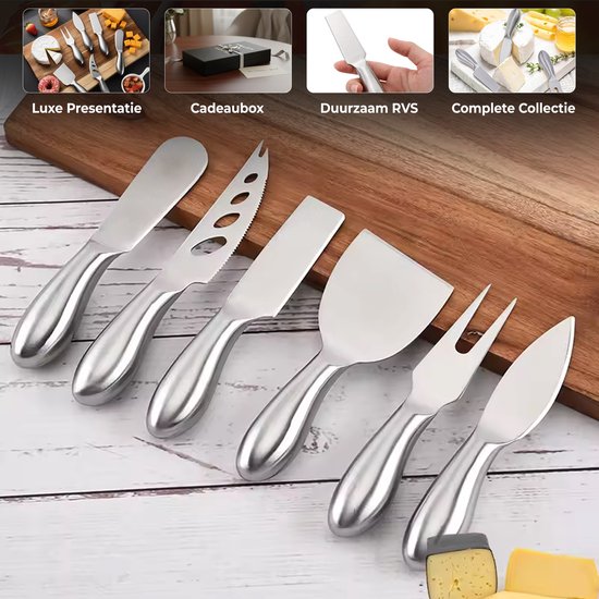 HI NATURE™ couteaux à fromage lot de 6 - Couteaux à fromage - couteau à fromage | Set de couteaux à fromage pour tous types de fromages - Couteau à tartiner - Passe au lave-vaisselle - Acier inoxydable - Argent