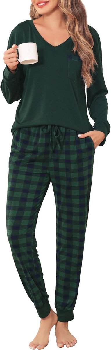 Vrouwelijke Kerst Pyjama's met Lange Mouwen - Zachte en Comfortabele Loungewear met Zakjes en Touwtjesluiting