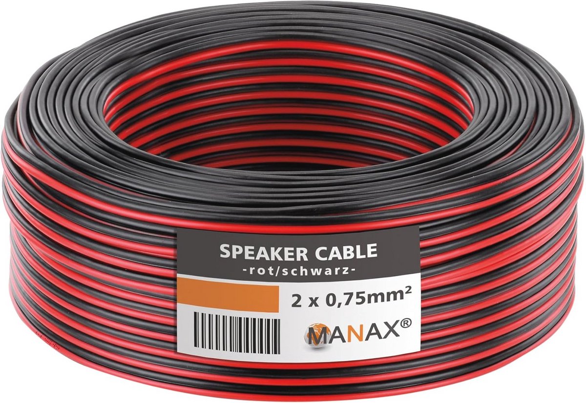 10 m Luidsprekerkabel 2 x 0,75 mm² Rood/Zwart voor Audio Toepassingen