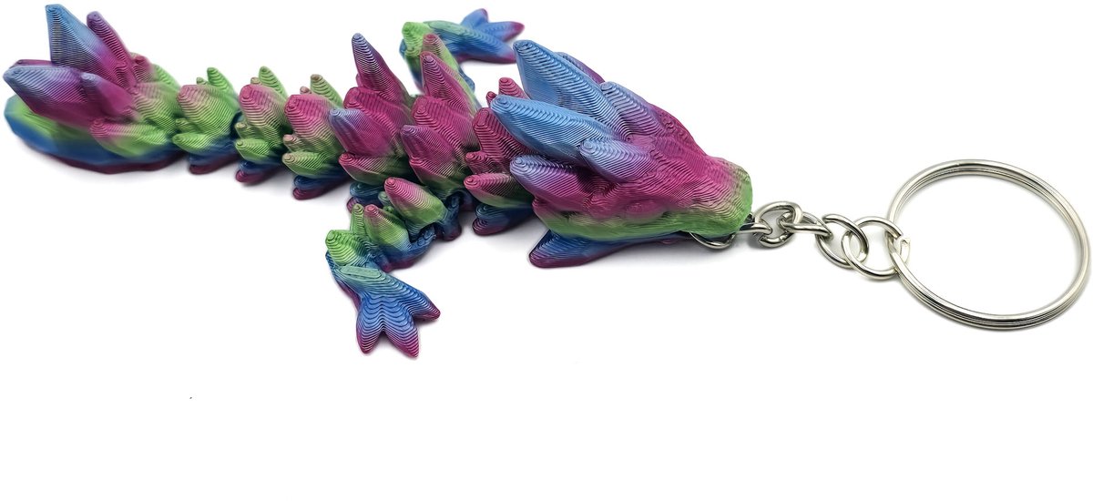 Draken Sleutelhanger – 3D flexi Draak - Blauw/Groen/Rood | Uniek Kleurverloop | Flexibel & Stoer | Cosmetalic - Kawaii bagcharm