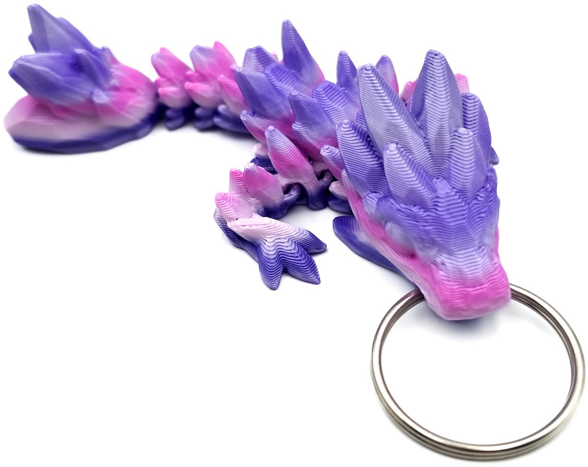 Draken Sleutelhanger – 3D flexi draak - Paars/Roze | Uniek Kleurverloop | Flexibel & Stoer | Cosmetalic - Kawaii bagcharm - tashanger