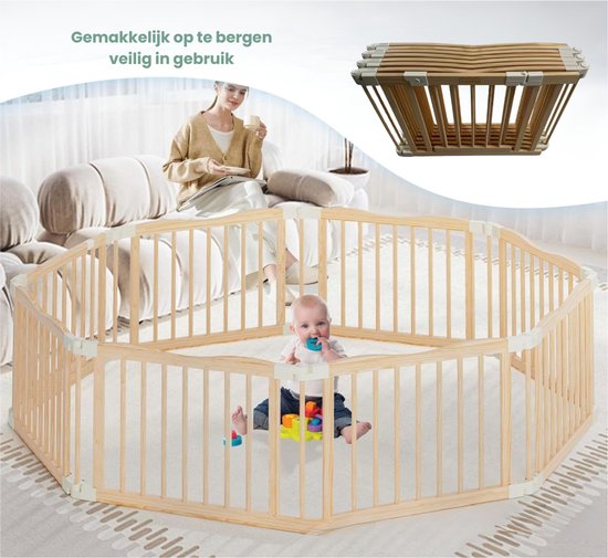 Kaëru® Houten Speelbox - 172×172×61 cm - Opvouwbare Babyren - Nieuw-Zeelands Dennenhout - Wit Kliksysteem - Veilig, Stabiel & Ruim Speelhek - Voor Baby’s, Peuters & Huisdieren van Kaëru® — afbeelding 5