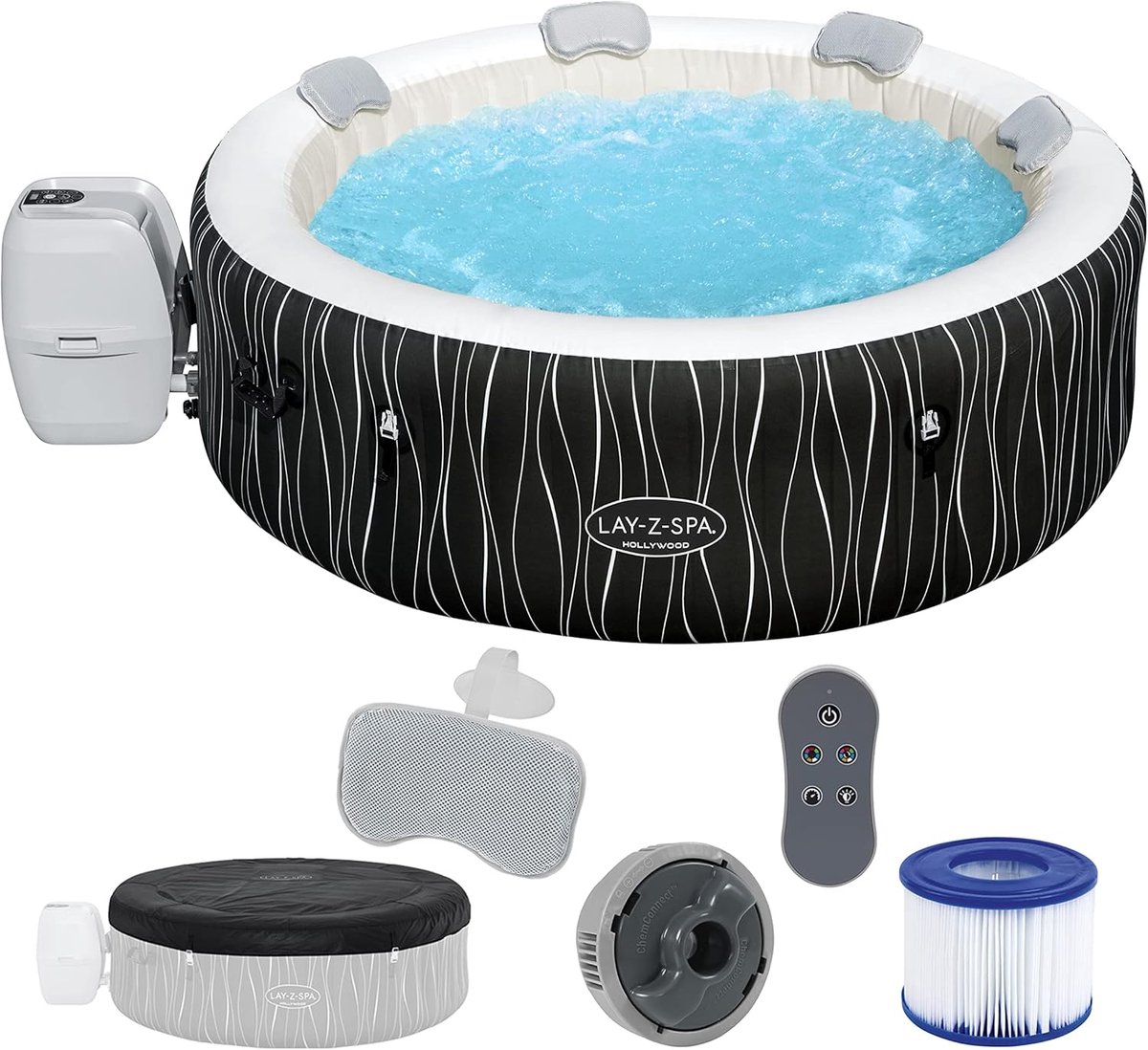 Opblaasbare Spa Jacuzzi – Industrial Home LuxSpa Ibiza 180×180×66 cm – 6-Persoons Bubbelbad – 140 Airjets – 908L – LED Verlichting – Verwarmingssysteem – Vierkant Luxe Spa voor Tuin & Terras