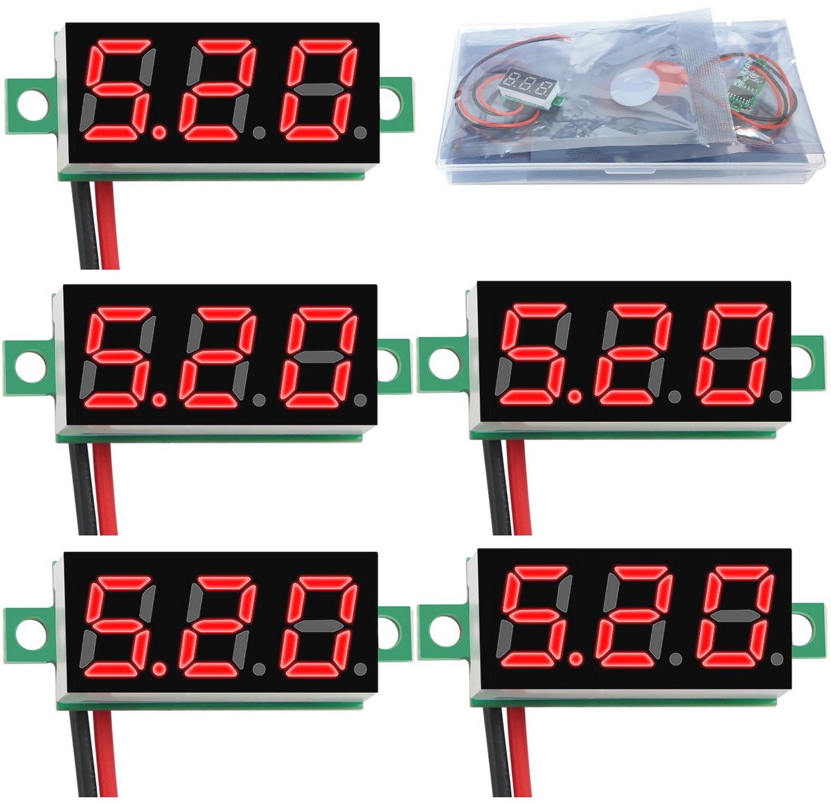 Mini Digitale Voltmeter 5 Stuks - 0.28 Inch, 2.4 V-30 V met Omgekeerde Polariteit Bescherming