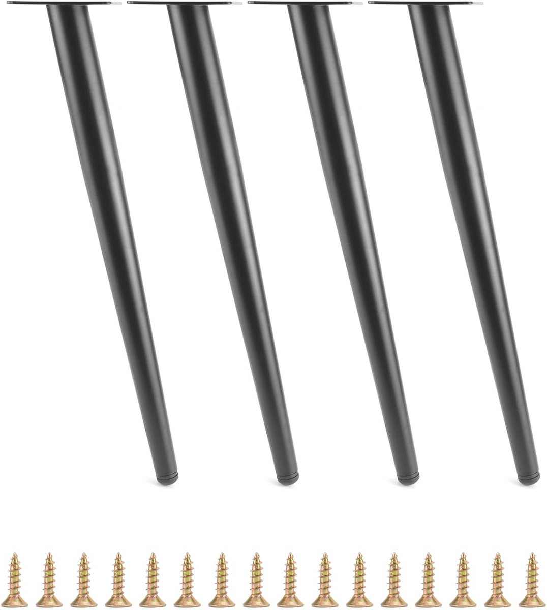 Set van 4 schuine kegelvormige tafelpoten 40 cm - Stalen meubelpoten met krasbestendige doppen