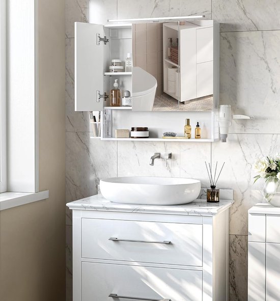 Spiegelkast badkamer met verlichting, badkamerkast, geïntegreerde kabel