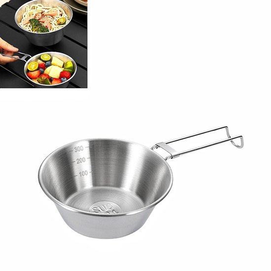 2-stuks roestvrijstalen kampeerkookset - Roestvrijstalen kom - Opvouwbare kom - Draagbare voedselkom - Krasbestendig - Gemakkelijk schoon te maken - 8 * 12 * 4,5 cm - voor gebruik bij kamperen en picknicken in de buitenlucht - zilver — afbeelding 4