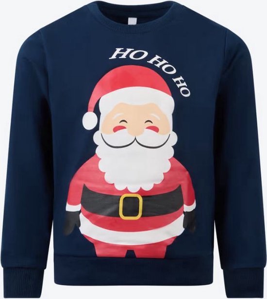 Pull de Noël moche Enfants - Garçons et Filles - Père Noël Ho Ho Ho - Bleu - 98/104