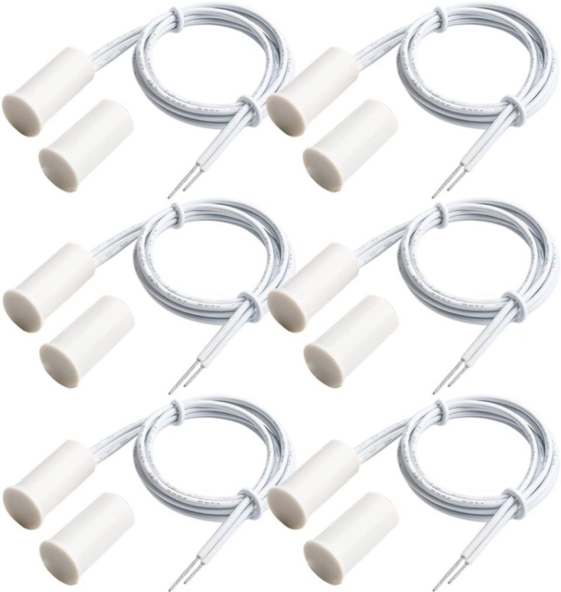 Witte Verzonken Bedrade Veiligheidsvenster Alarmsensor met Magneet Schakelaar - 6 Stuks