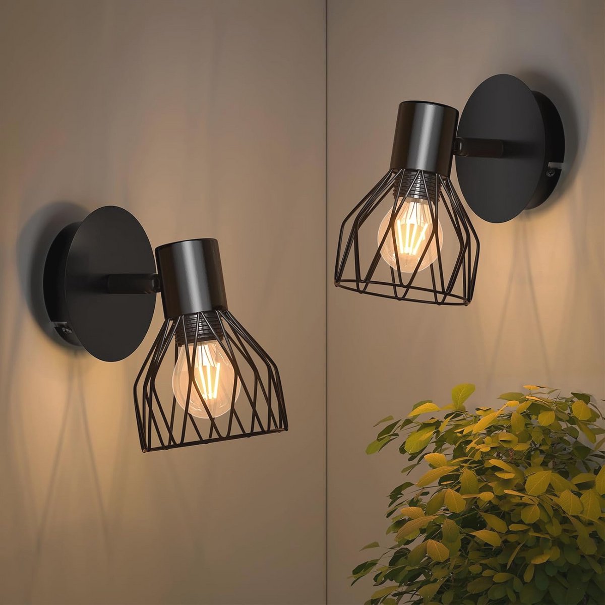 Industriële Wandlampen voor Binnen - Zwarte Wandlampen met Rotatie - E14 Verlichting - 2 Stuks