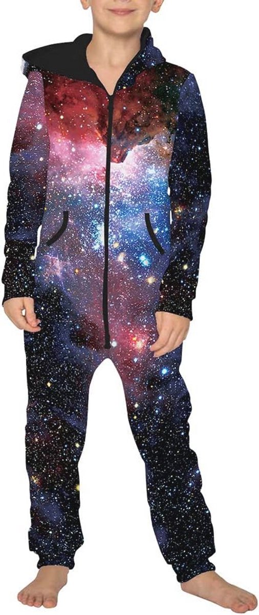 Uniseks onesie met capuchon voor kinderen en volwassenen - 3D-sterrenhemel print - gezellige nachtkleding voor herfst en winter