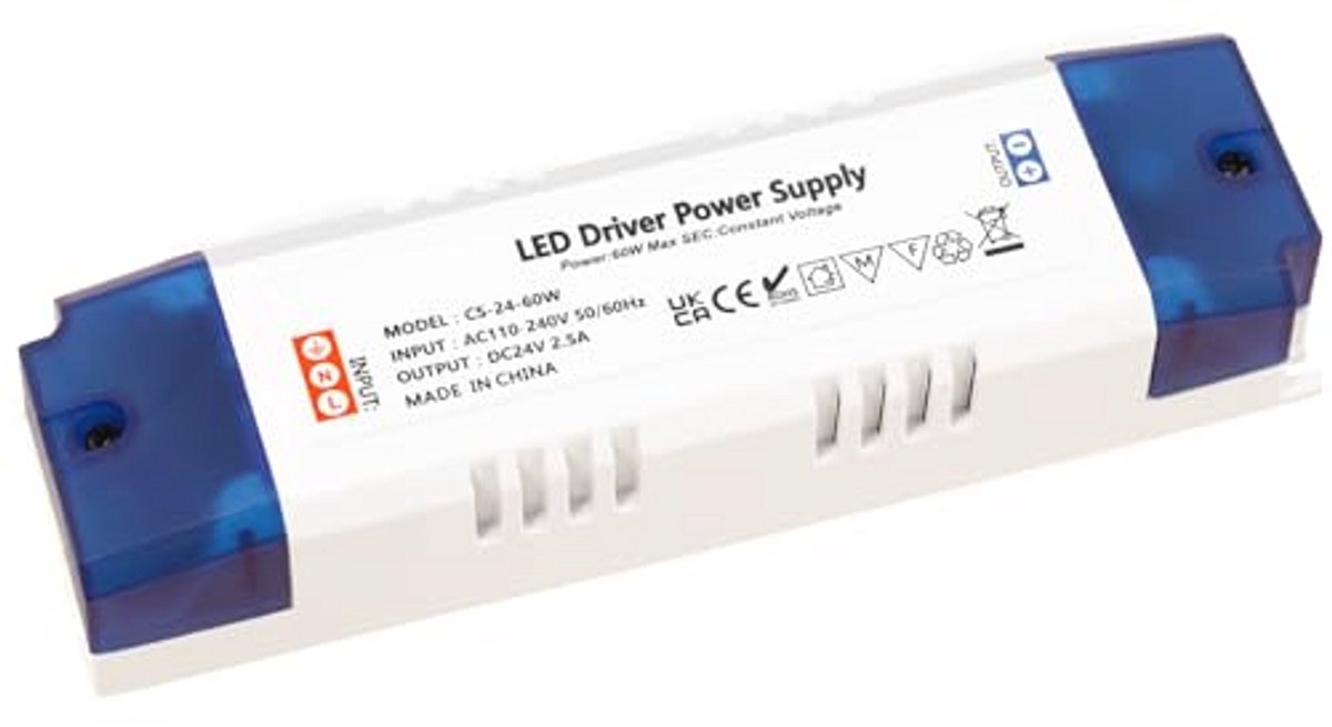 LED Transformator 60W 24V DC - Geen Minimale Belasting, Flikker- en Geluidsvrij voor MR11, G4, MR16, GU5.3 Lampen en Lichtstrips