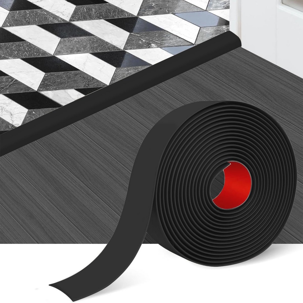PVC Drempellijst voor Laminaatvloeren - Zelfklevende Drempellijst en Dorpelstrip (Zwart, 1