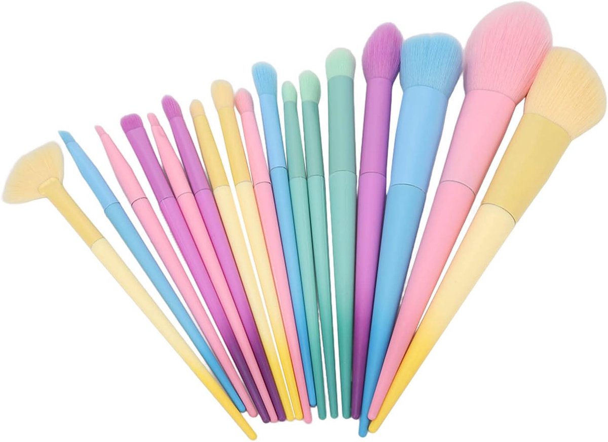 Make-upborstelset - Beauty - Make-up - Luxe - 17-delige - Borstels - Huidvriendelijk - Aluminium Buis - Cosmetica - Zachte Borstelharen - Datingfeest - Buiten - Snoepkleuren