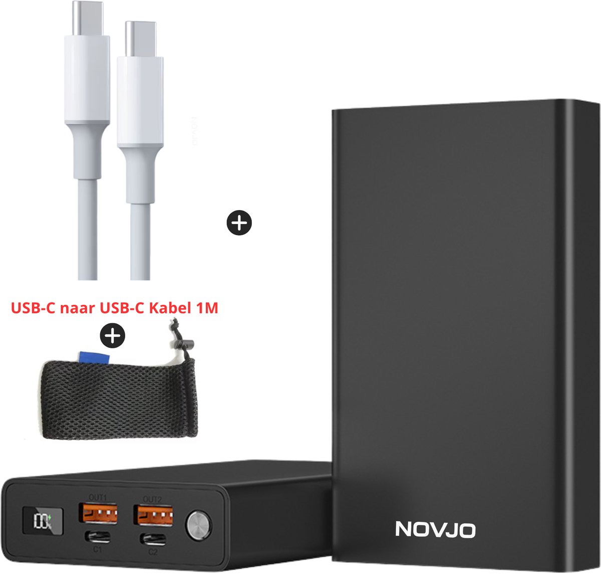 NOVJO® Laptop Powerbank 20000mAh 100W PD – Snelladen met Aluminium Behuizing voor Laptop, Tablet & Smartphone