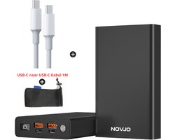 NOVJO® Universele Powerbank 20000mAh 100W PD – Aluminium Behuizing – Snellader voor Laptop, Tablet & Smartphone – USB-C Power Delivery