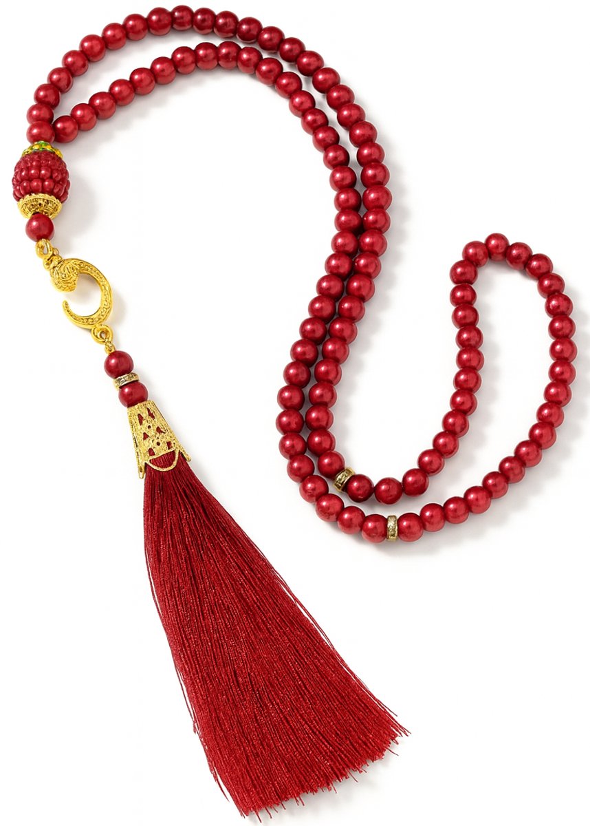 Baraka Treasures Luxe Tasbih - Tasbih - 99 Kralen - Parels - Islamitische Gebedskralen - Misbaha - Subha - Handgemaakte Kwaliteit - Voor Dhikr & Cadeau - Rood