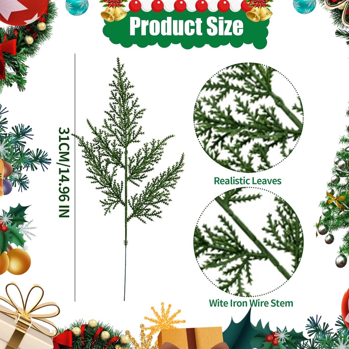 25pcs Kunstplanten - Dennentakken - voor Kerstkrans - 31CM - Kunstmatige Dennentakken - PE - Kerstdecoraties - Wreath Making Supplies – foto 4