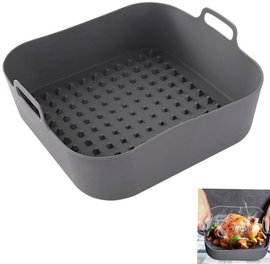Bakplaat -airfryermat-kookgereedschap-bakplaten-Siliconen -keukenaccessoires-geschikt voor airfryers-grijs-20*20*6cm