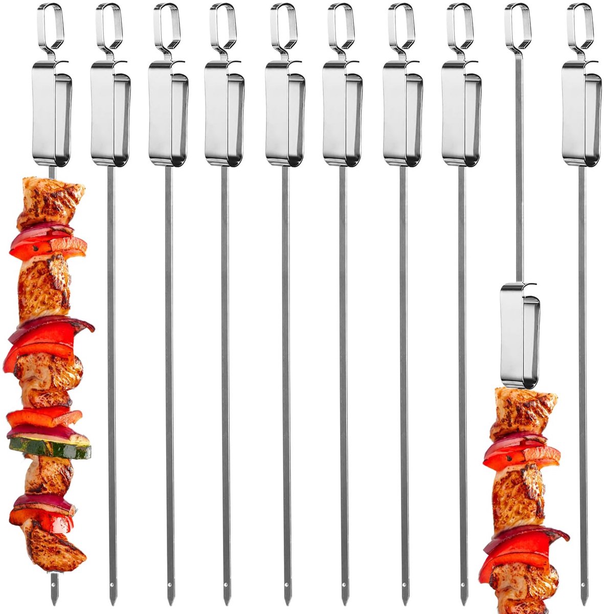 Unyqoos® Set van 10 herbruikbare roestvrijstalen grillspiesen voor veelzijdig gebruik