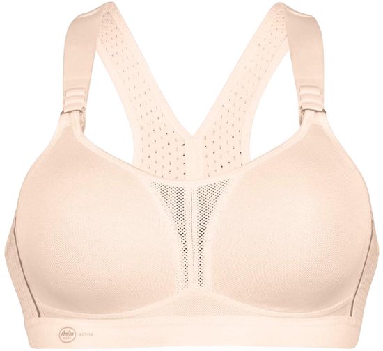 Nude sportbh met racerback en mesh inzetstukken op de cups en op de rug. Anita Active logo.