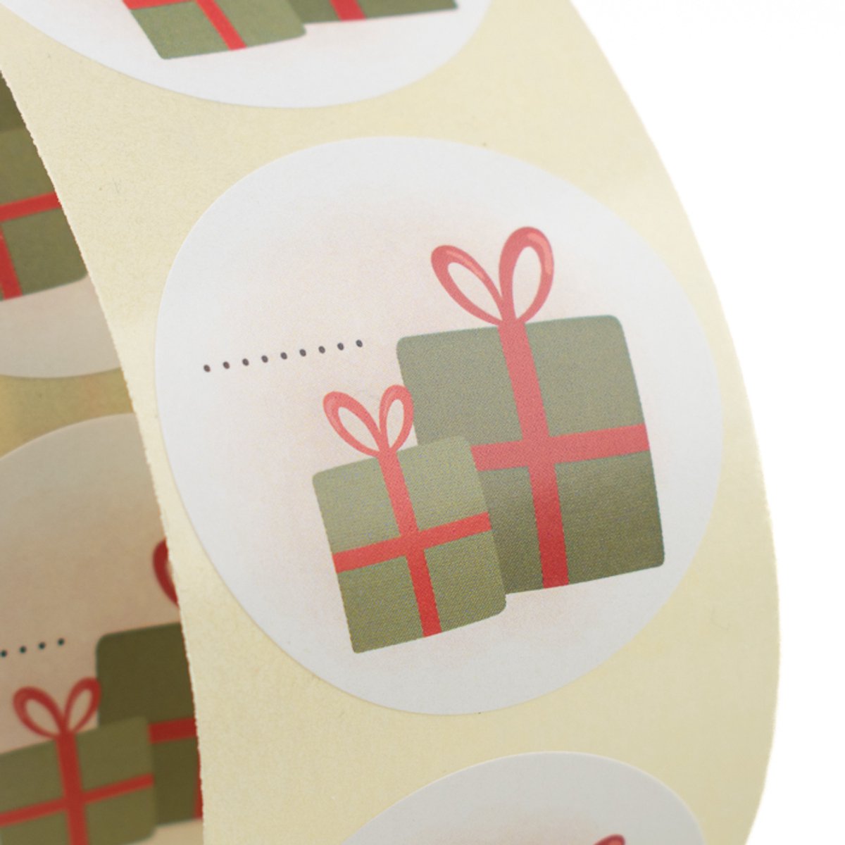 Sluitstickers naamsticker wit met groen/rood cadeau - Sluitzegel - Sluitstickers Kerst - Witte sticker met groen/rood cadeau - Ø 4 cm - 200 stuks op rol - Sluitsticker voor cadeauverpakking & geschenkverpakking