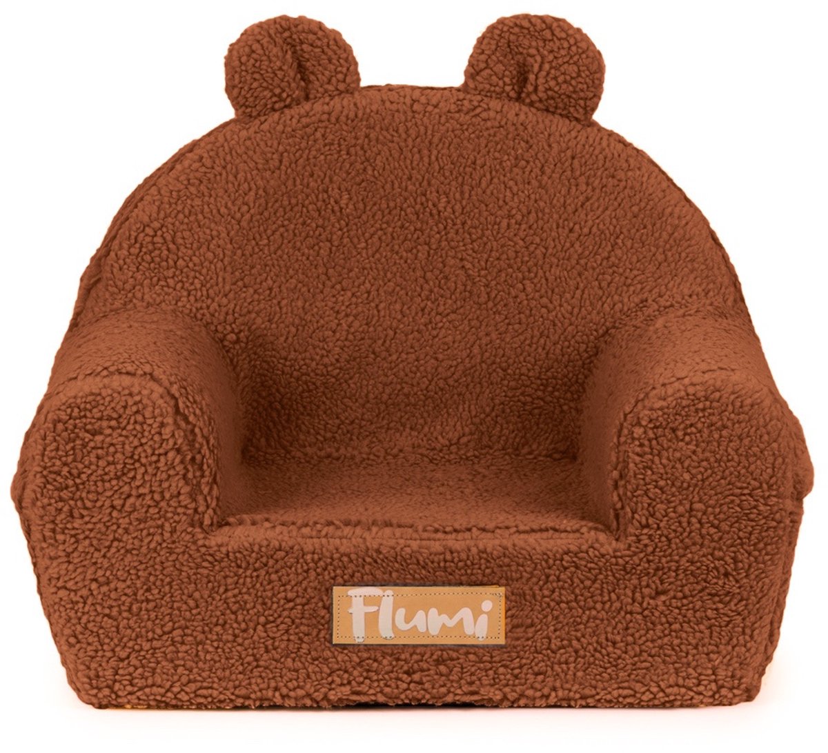 Kinderfauteuil met oren, gepersonaliseerd voor baby’s en peuters 56x33x42 cm, zachte teddy-stof karamel