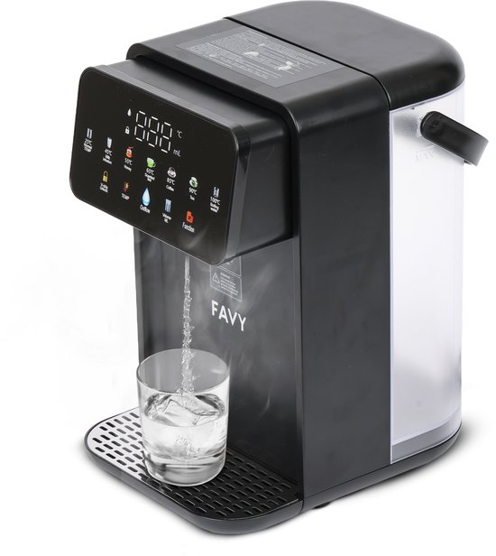 Favy Pro Heetwaterdispenser – Instant Waterkoker – 3.5L – 7 temperatuurstanden (40–100°C) – 8 sneltoetsen (150–500 ml) + handmatig instelbaar – Heetwatertap – Zwart
