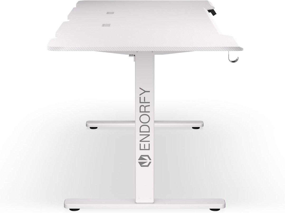 Atlas L Elektrisch Zit-Sta Bureau – Gaming & Werktafel, 150 x 78 cm, Hoogte Verstelbaar, Met Hoofdtelefoonhouder, Kabelbeheer en Matte Afwerking, Belastbaar tot 80 kg – Onyx Wit NoviHome