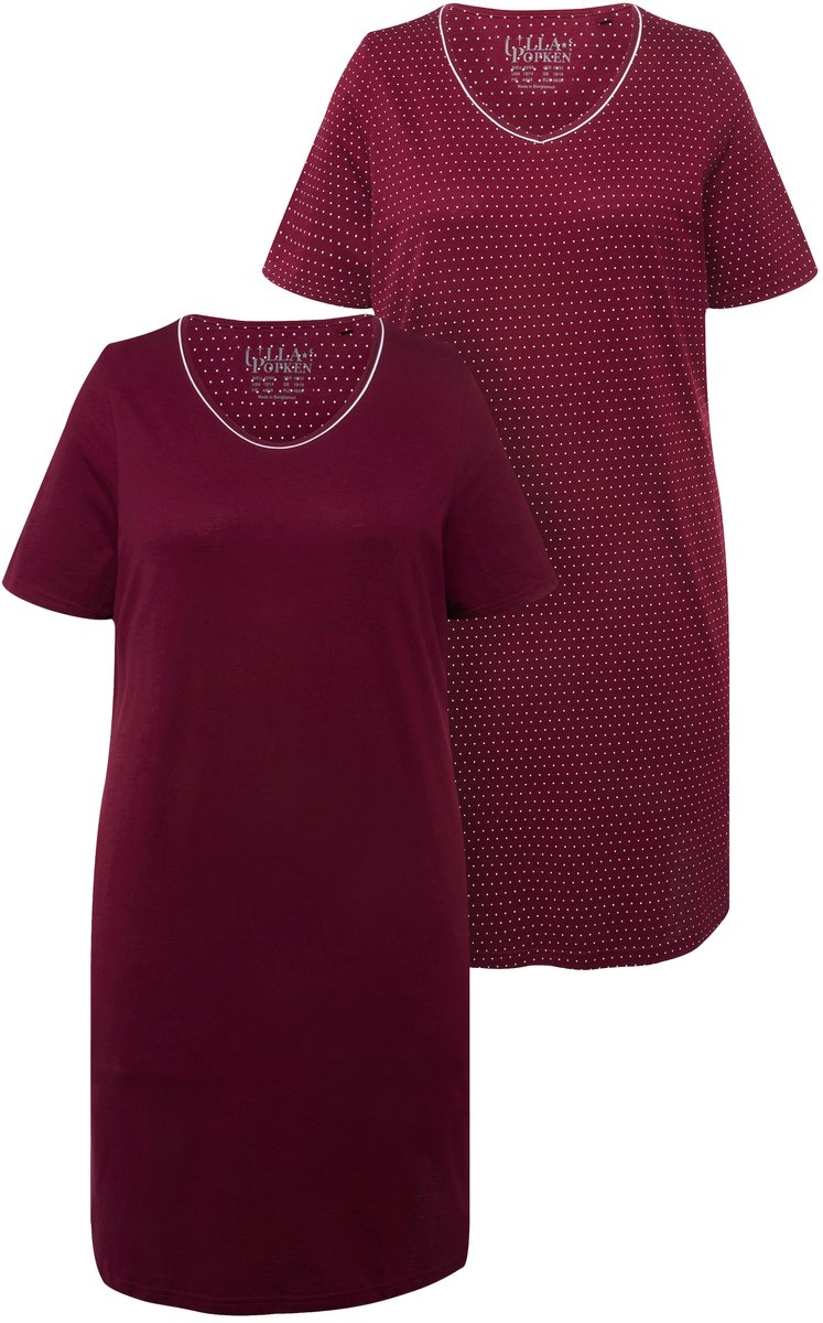 Ulla Popken Dames - Bigshirts set van 2 ronde hals/V-hals korte mouw - Wijnrood - Maat 58+