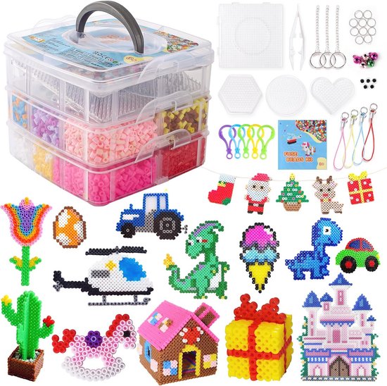 TGTT Strijkkralen Set – 10.000 Stuks, 18 Kleuren, 60 Modellen – Met Pincet, Sleutelhangers, Strijkpapier – Creatief Speelgoed Voor Kinderen