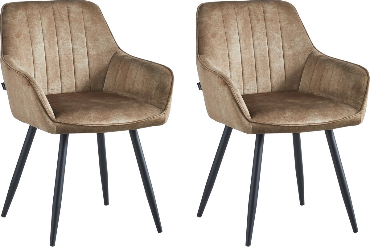 Colenis - Ozzy Eetkamerstoel - Set Van 2 - Taupe - Adoré Velvet - Industrieel - Met armleuning