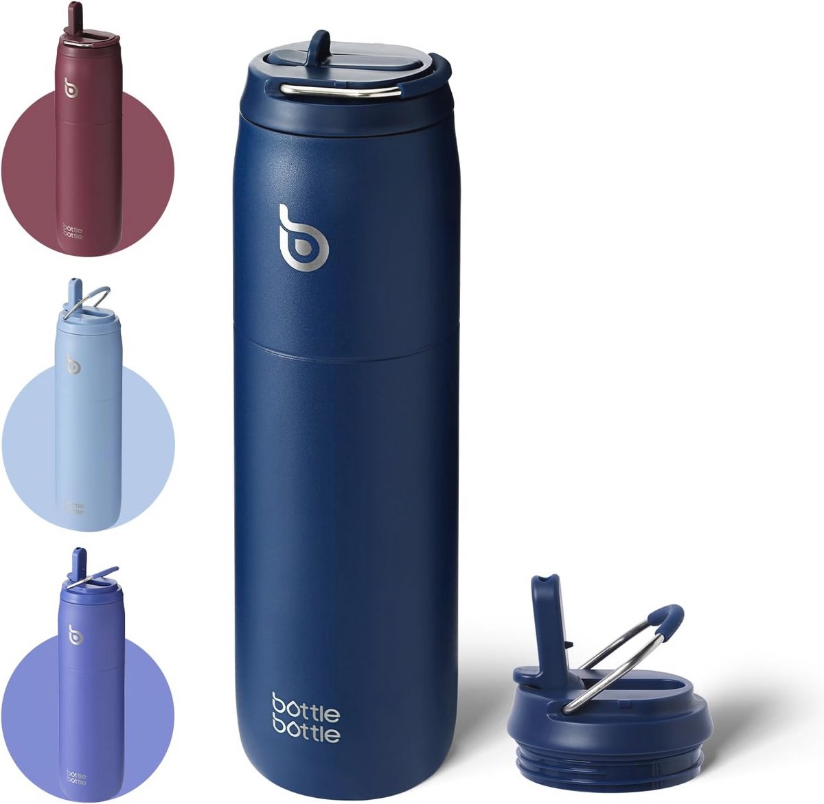 Geïsoleerde Waterfles 950ml met Rietje en Deksel voor Sport en Fitness, RVS Thermosfles, Indigo Blauw