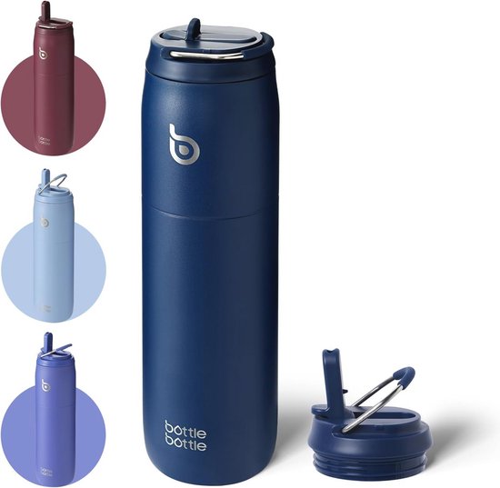 Geïsoleerde RVS Waterfles Met Rietje - 1180 Ml - Handvat En Deksel Ideaal Voor Sport En Outdoor Grijs