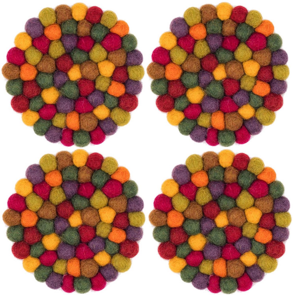 Set van 4 vilten onderzetters rond Indian Summer Diameter 9 cm