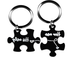 E-Ambar - Roestvrij Stalen Puzzel Sleutelhanger Set - Romantische Valentijnscadeaus voor Koppels - Vriend en Vriendin, Haar - Uniek Ontwerp