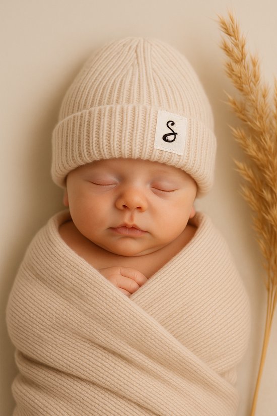 Newborn Beanie - merino wol - off white - baby mutsje - baby beanie