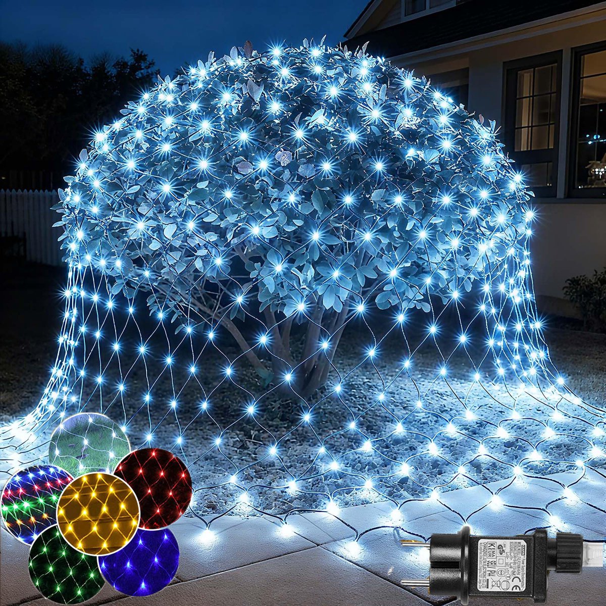 MUPOO Netverlichting Buiten Lichtnet IP44-lichtslinger Lichtnetten Koud Wit Licht -Net Lichtgordijn 2x2M 144LEDs- Geheugen- 8 modi- Boomverlichting -Kerstverlichting
