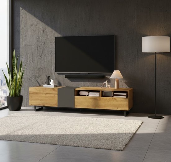 Moderne Hoogglans TV-kast met Laden - 5x42 cm - Zwart - Laden Opbergruimte – 170 x - Medahomestore