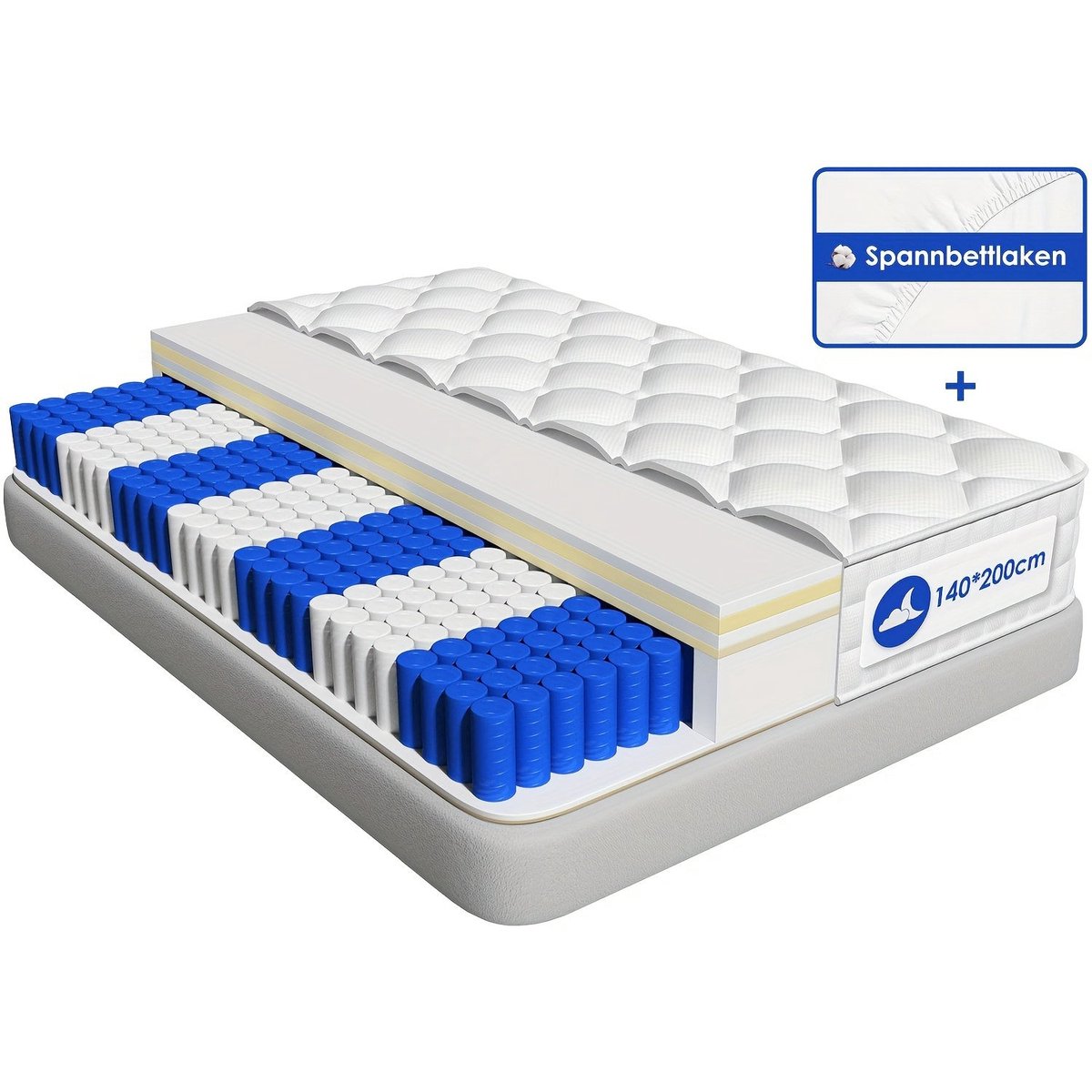 Matras – Pocketveringmatras – Tweepersoonsmatras – Binnenveringsmatras – Orthopedisch matras – 140x200 cm – 7-Zones Pocketvering – 22 cm Hoog – Medium Stevigheid (H3)