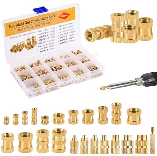 Glorha Schroefdraad inzetstukken, 220 stuks, M2, M2,5, M3, M4, M5 en M6, inpersmoer van messing
