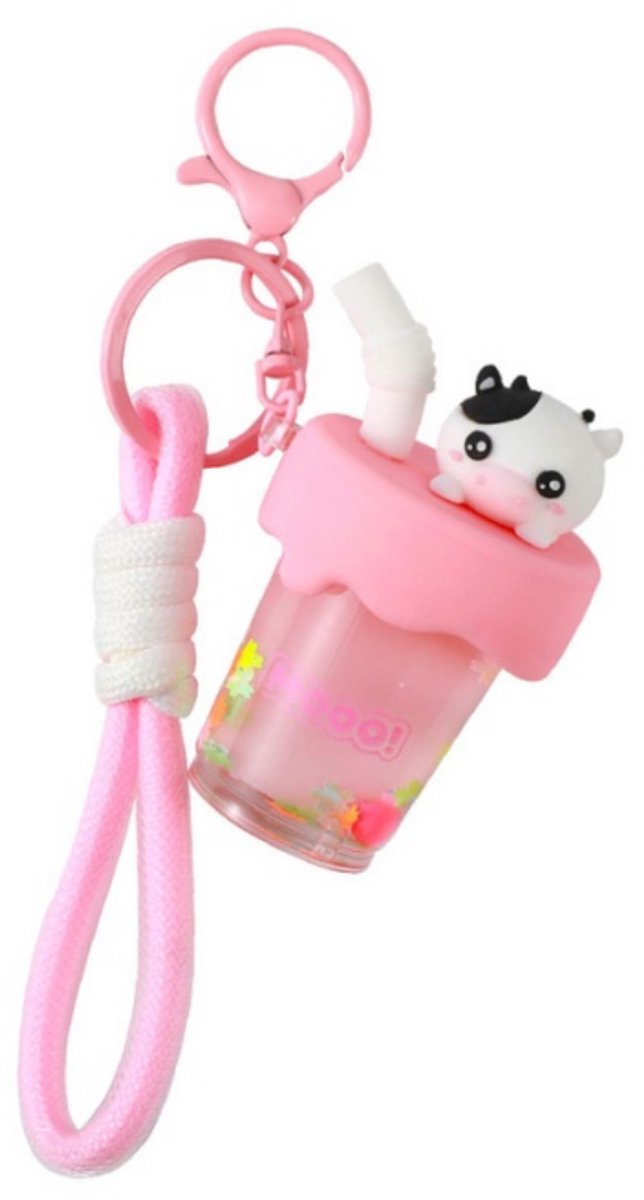 iTotal Sleutelhanger Bubble Tea Koe Keychain COW Plastic and Metal 4.0x4.0x7.0cm