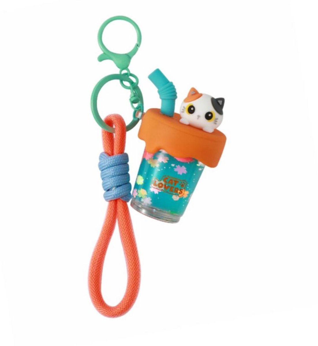iTotal Sleutelhanger Bubble Tea Oranje Kat Keychain ORANGE CAT Plastic and Metal 4.0x4.0x7.0cm