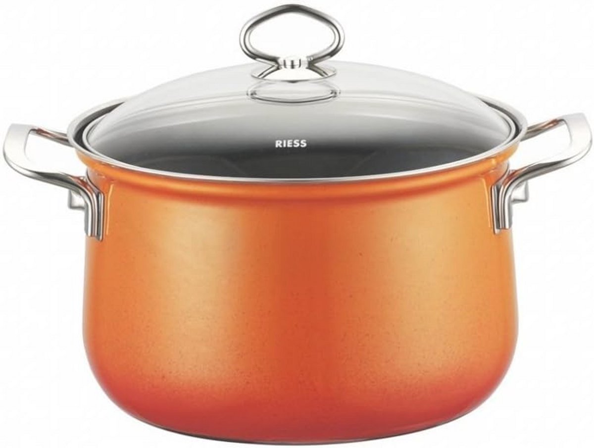 Braadpan met Glazen Deksel - Ø20 cm, 3,5L - Emaille, Inductie Geschikt, Oranje