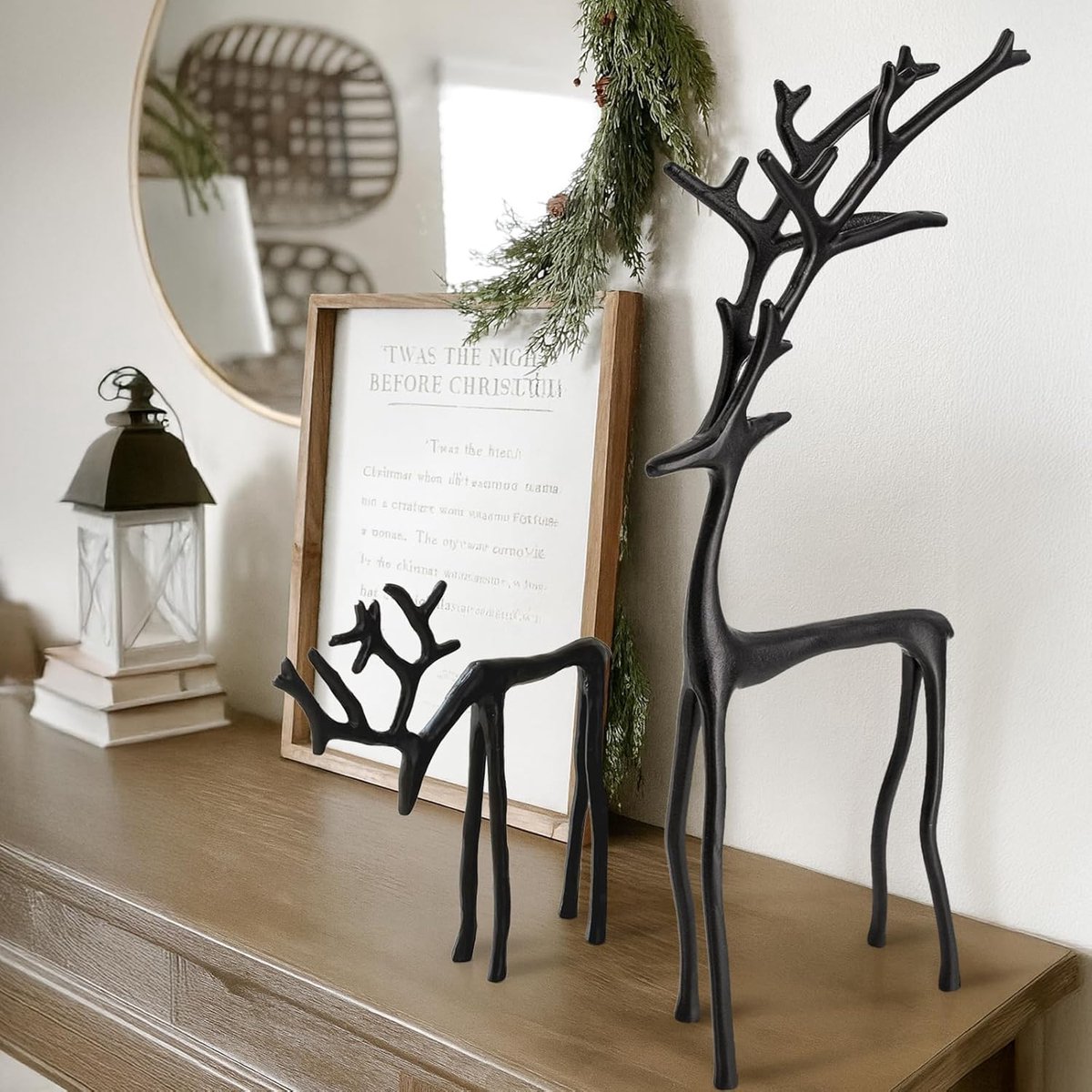 Ynkkvre - Kerstversiering - Tafeldecoratie - Interieur Decoratie - Rendier Beeld - Modern Zwart Design - Duurzaam Materiaal - Complete Set - Eenvoudig Schoon Te Maken