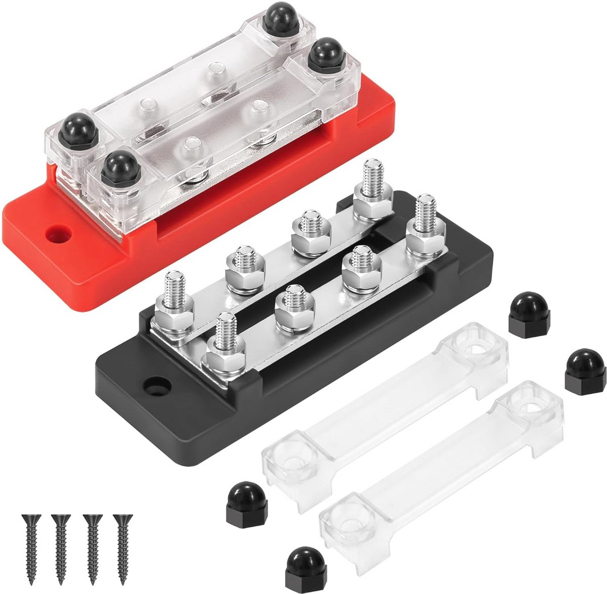 Verzamelrails 12V-48V DC - Stroomverdelingsblok 150A - 2-Weg met Aansluitbouten voor Auto, Camper en Boot