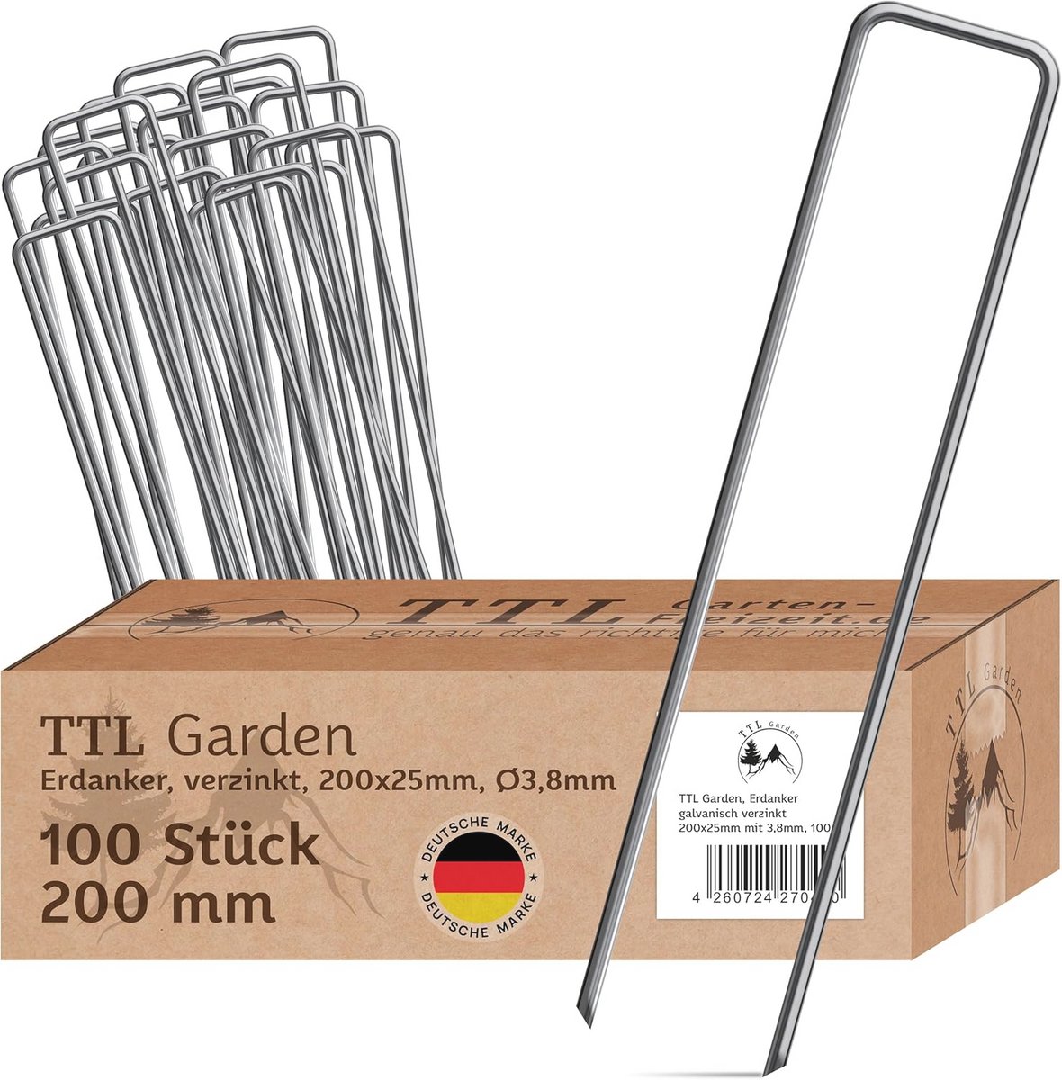 Grondankers voor Tuin en Camping - 100 Stuks Verzinkt 200mm Ø 3,8mm