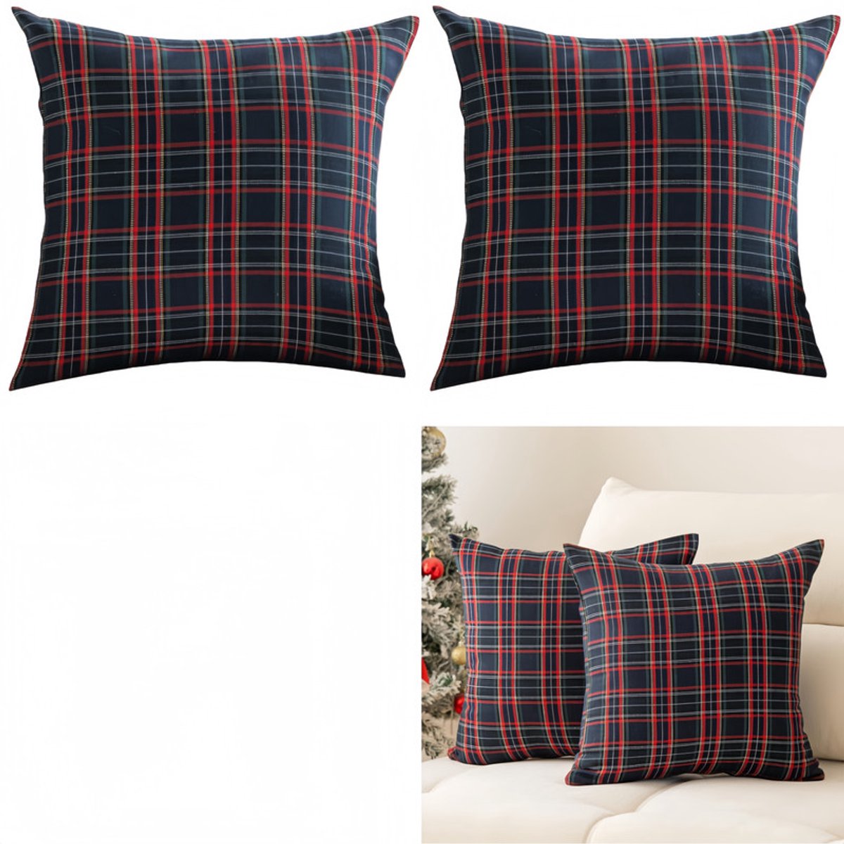 2 stuks - Schotse geruite kussensloop - Klassieke kerst geruite kussensloop - Boerderijstijl decoratieve bankkussens - Kerstdecoratie - Donkerblauw - 45x45 cm - Geschikt voor banken, woonkamers, bedden, auto's - Kusseninleg niet inbegrepen