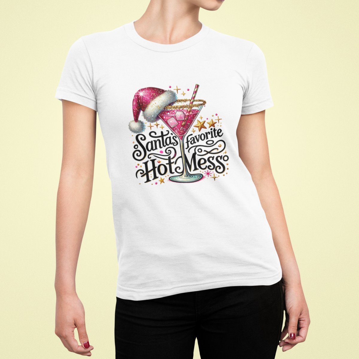 Hot Mess Santa - T-shirt Vrouw - T-shirt Wit - Kerst T-shirt - Maat XL - Kerst Cadeau Vrouwen - Limited Edition